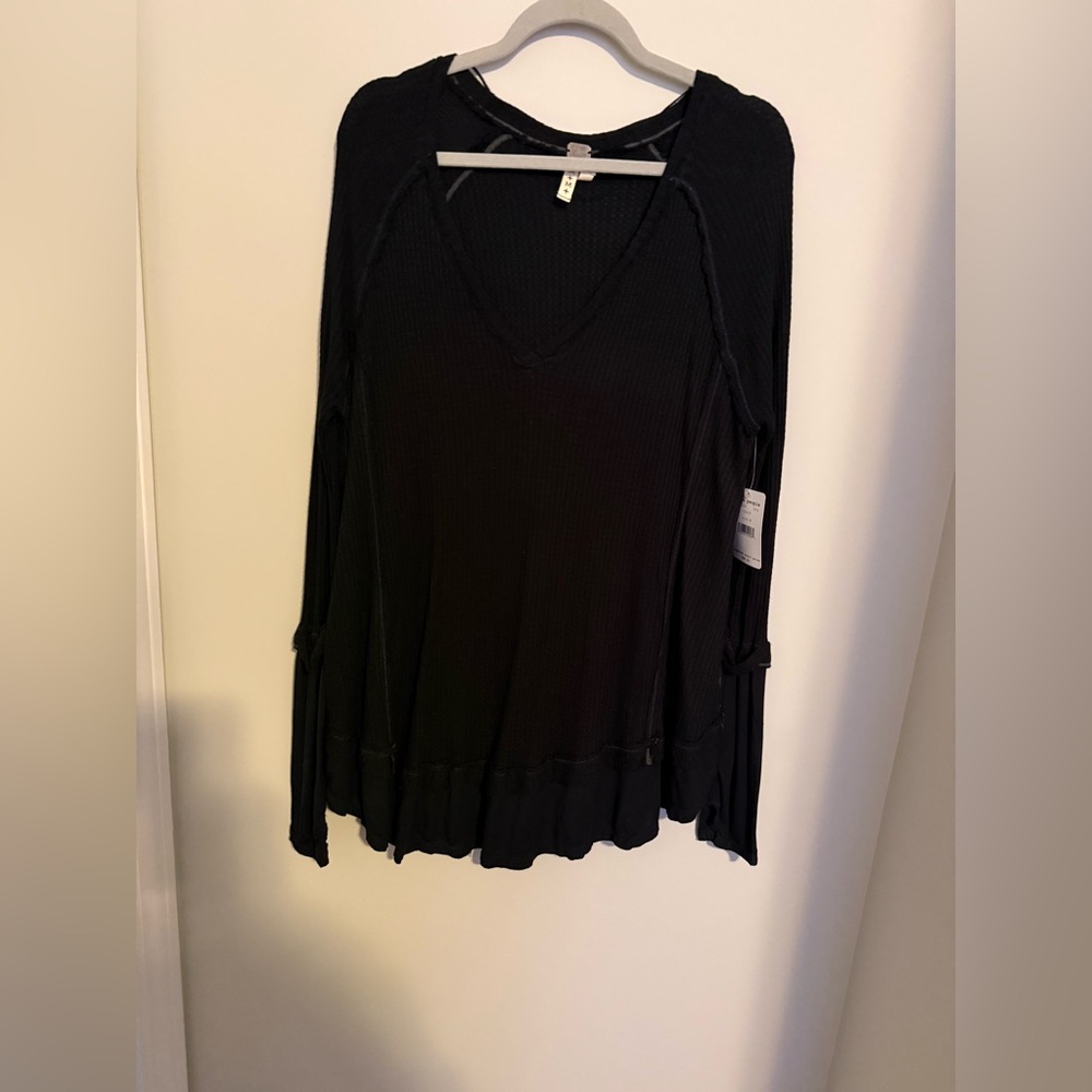 WE THE FREE PEOPLE Laguna Thermal Waffle Knit Oversized Black Top Size M Y2K NWT